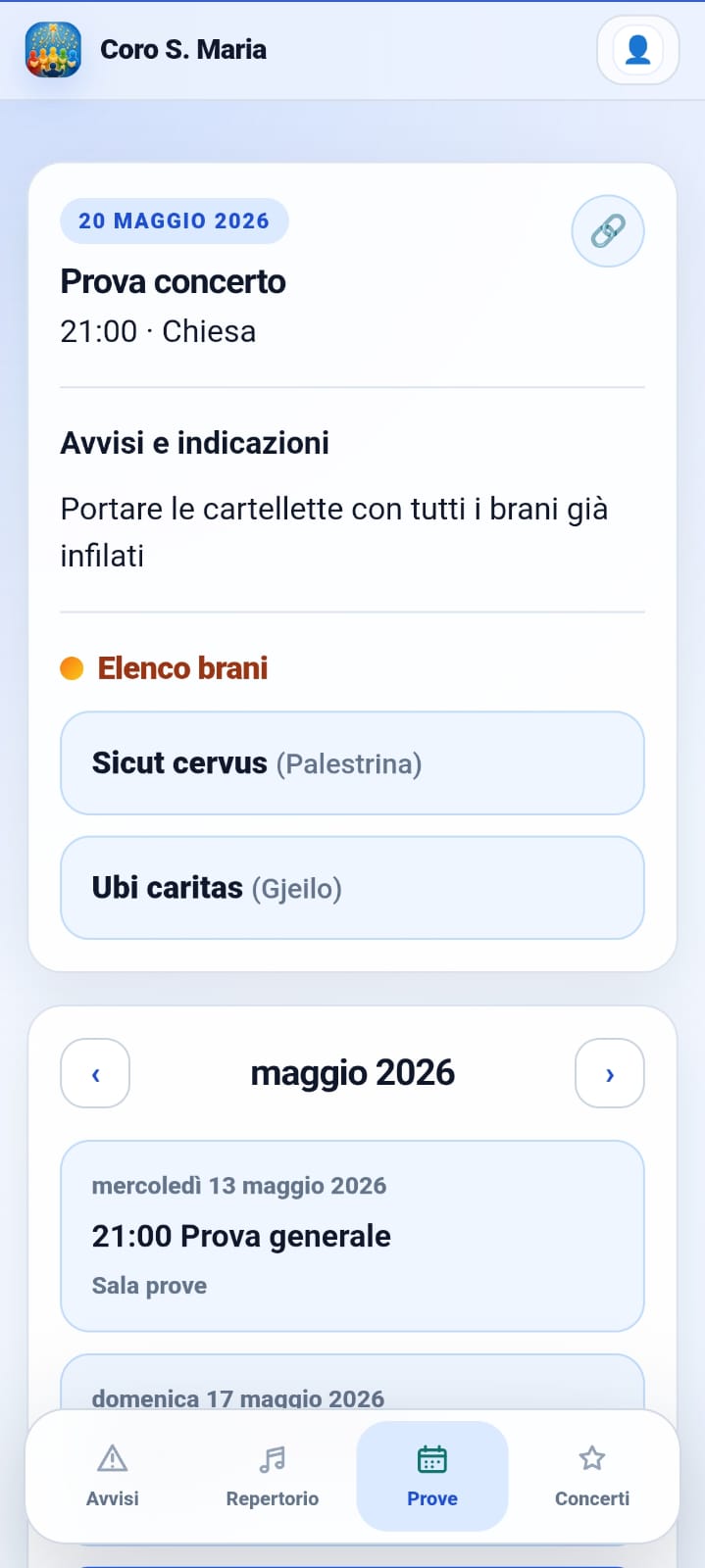 Prove · vista mobile · schermata 1