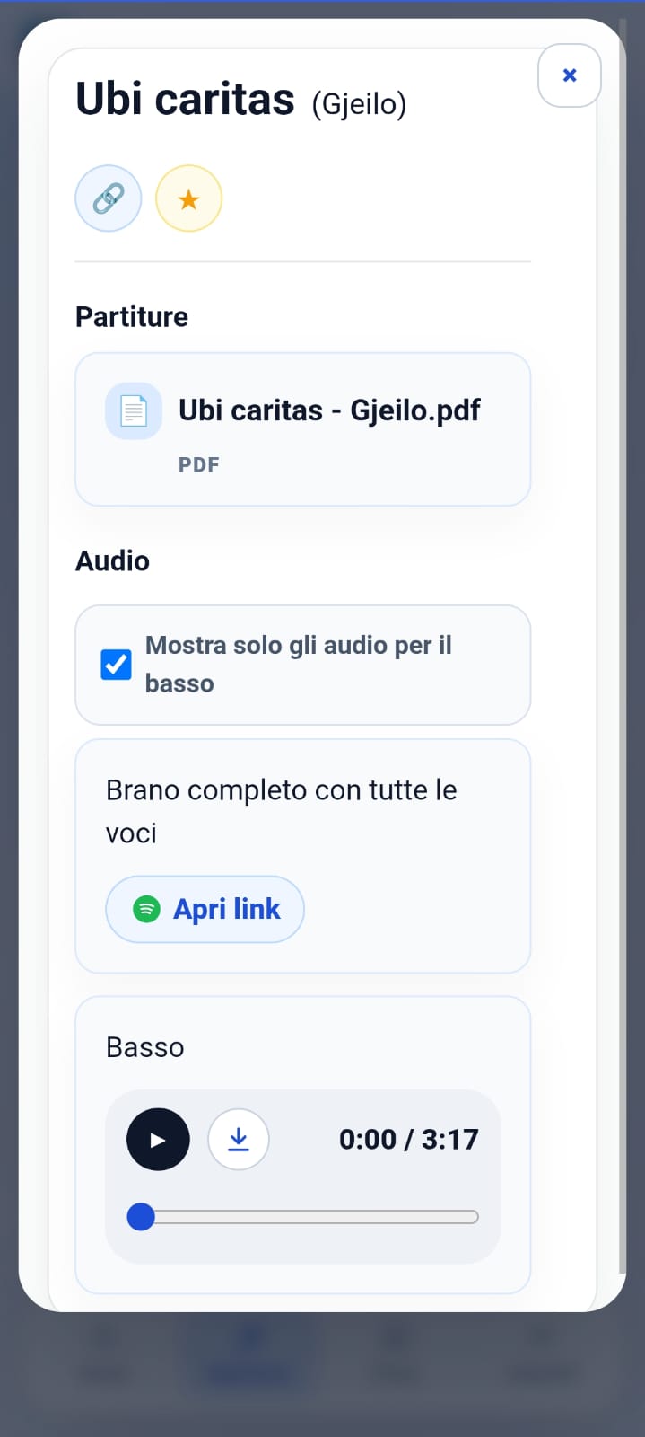 Repertorio · vista mobile · schermata 2