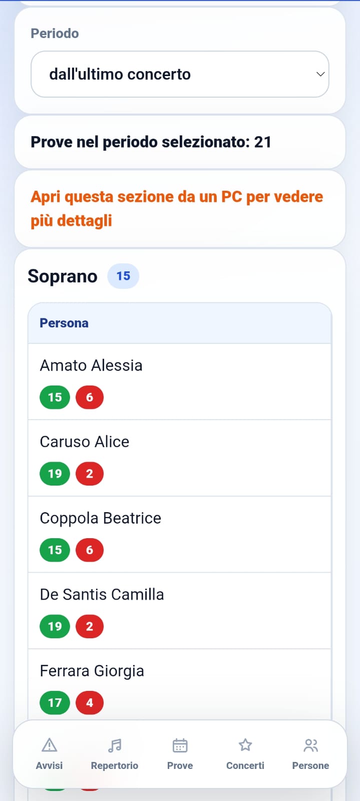 Tieni traccia delle presenze · vista mobile · schermata 1